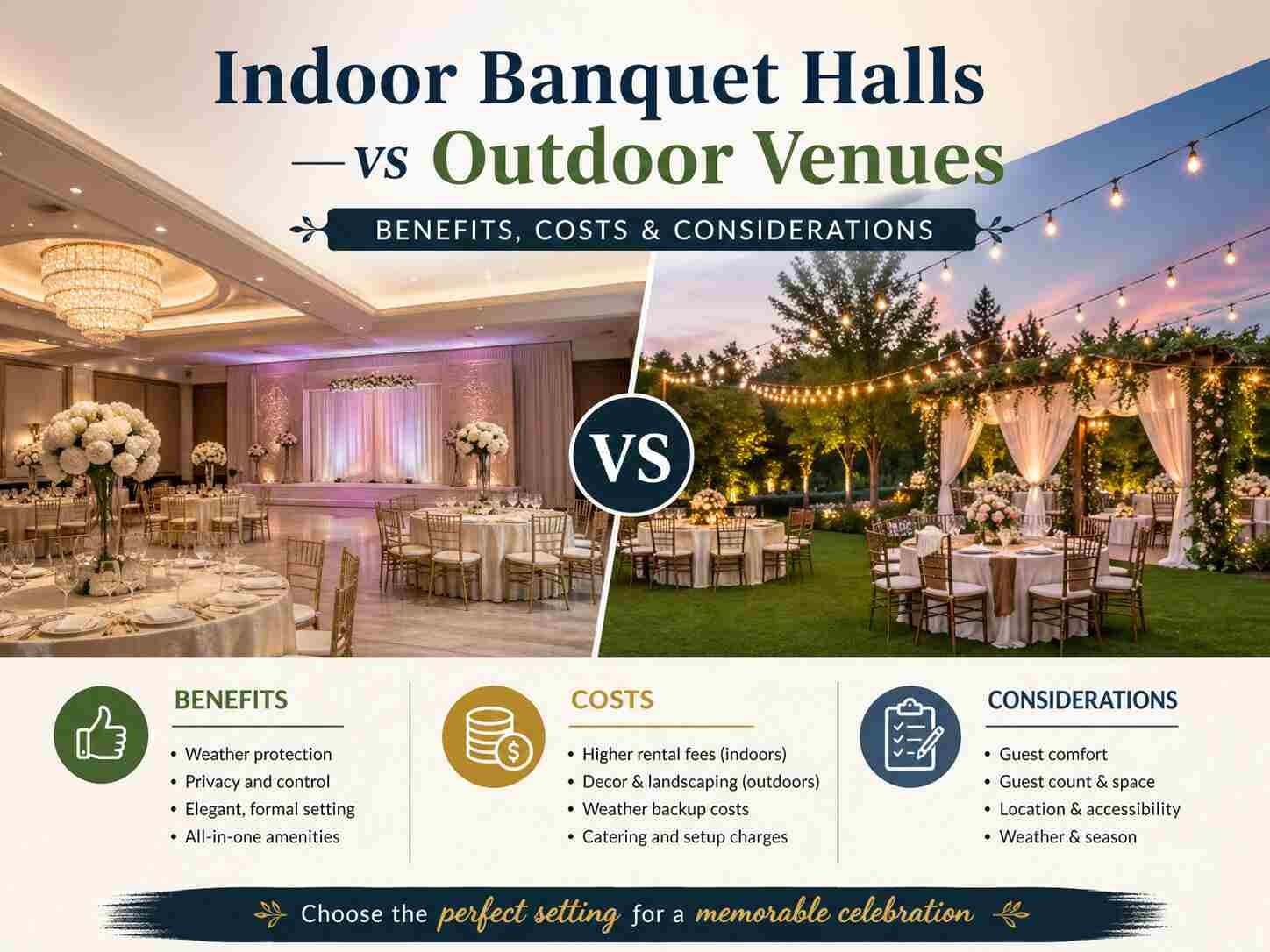 Indoor vs Outdoor Banquet Halls Benefits Costs Guide