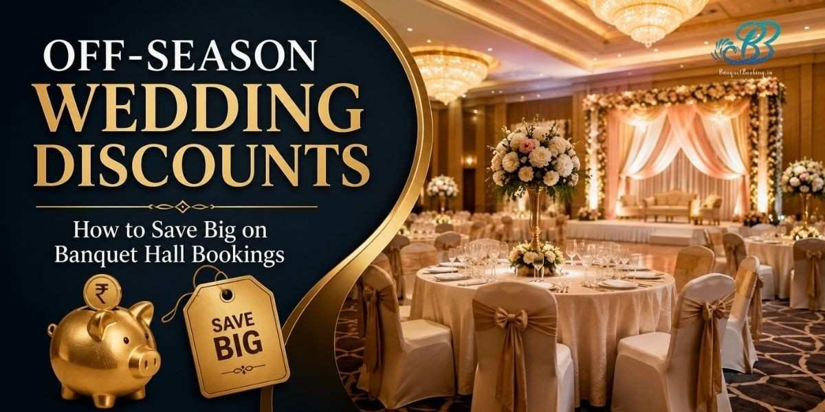 Couple planning a wedding at a banquet hall with off-season wedding discounts